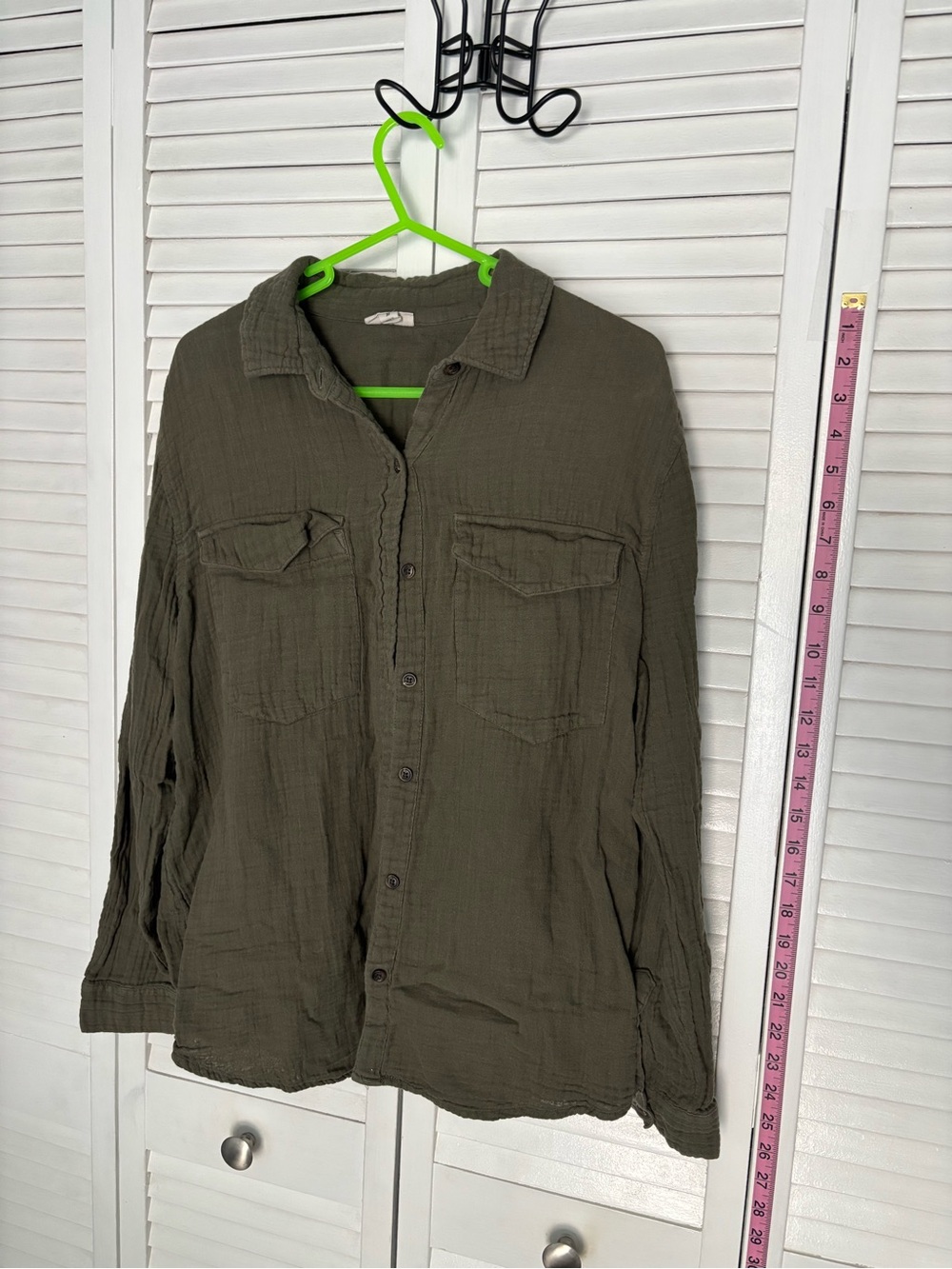 a.n.a Olive Green Button-Front Womens Shirt